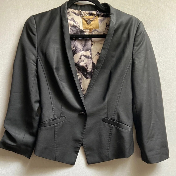 Ted Baker London Black fitted tailored one button wool blend blazer  Sz 1 - Picture 1 of 12
